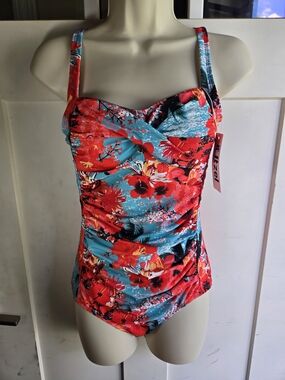 Itzel Women's Ruched Twist Front One Piece Swimsuit Tummy Control Push Up Vintag